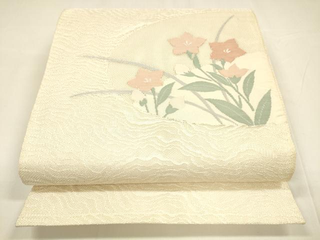 平和屋着物＊夏物　太鼓柄袋帯　草花文　正絹　逸品　DABA0068cm