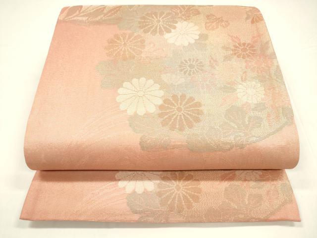 平和屋着物＊夏物　六通柄袋帯　草花文　金糸　正絹　逸品　DABA0074cm