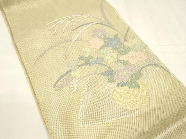 平和屋着物＊夏物　太鼓柄　本袋帯　草花文　金銀糸　正絹　逸品　DABA0075cm_1