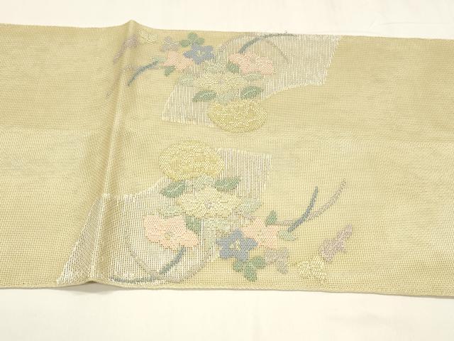 平和屋着物＊夏物　太鼓柄　本袋帯　草花文　金銀糸　正絹　逸品　DABA0075cm_4