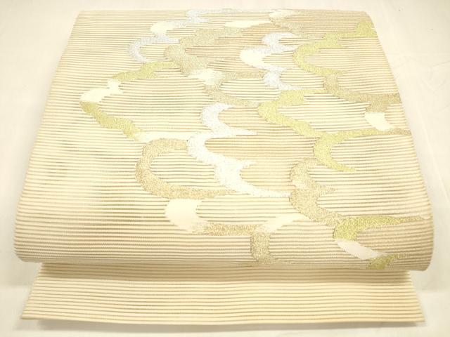 平和屋着物＊夏物　絽綴れ　太鼓柄袋帯　抽象文様　銀糸　正絹　逸品　DABA0102cm