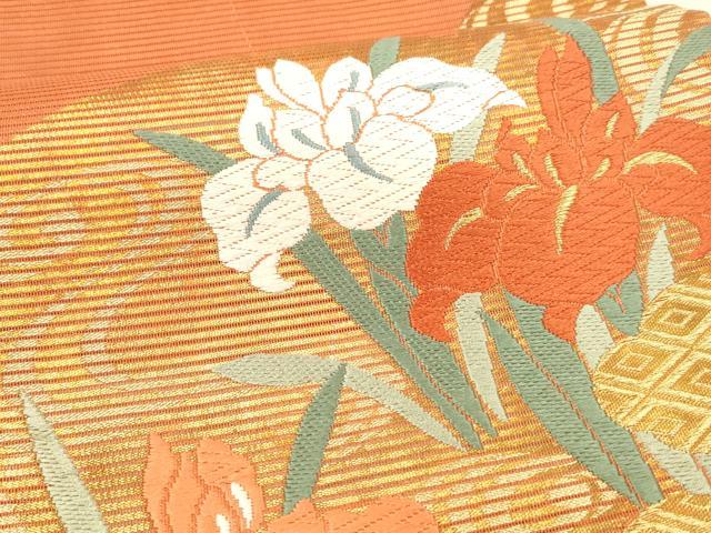 平和屋着物＊夏物　六通柄袋帯　唐織　籬竜田川　杜若　金糸　正絹　逸品　DABA0117cm_3