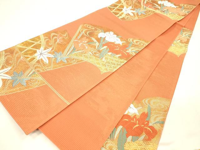 平和屋着物＊夏物　六通柄袋帯　唐織　籬竜田川　杜若　金糸　正絹　逸品　DABA0117cm_4