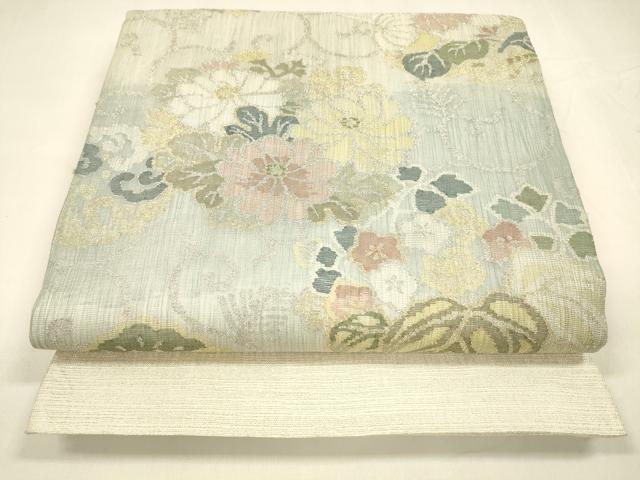 平和屋着物＊夏物　太鼓柄袋帯　草花文　金銀糸　正絹　逸品　DABA0118cm