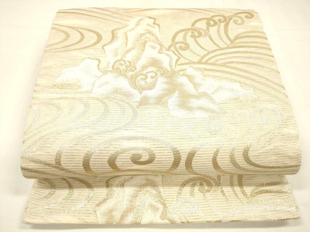 平和屋着物＊夏物　六通柄袋帯　流水文　金糸　正絹　逸品　DABA0128cm