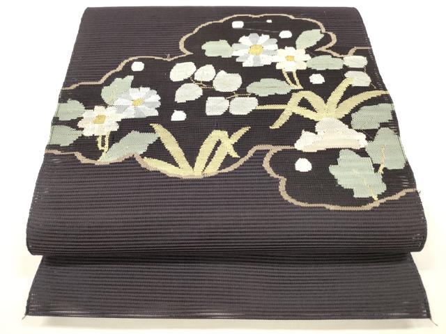 平和屋着物＊夏物　絽綴れ　八寸名古屋帯　草花文　金糸　正絹　逸品　DABA0138cm