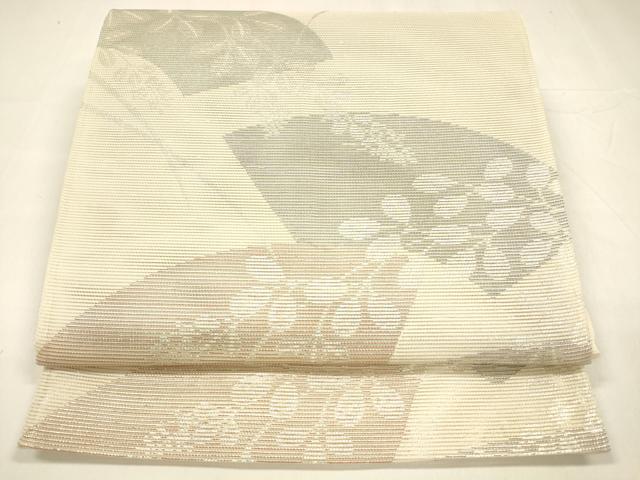 平和屋着物＊夏物　六通柄袋帯　地紙草葉文　銀糸　正絹　逸品　DABA0139cm