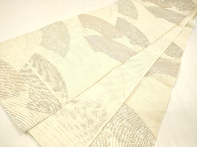 平和屋着物＊夏物　六通柄袋帯　地紙草葉文　銀糸　正絹　逸品　DABA0139cm 平和屋着物＊夏物 六通柄袋帯 籬草葉文 金糸 金糸 正絹 逸品