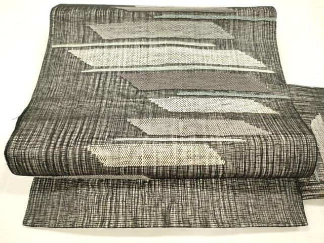 平和屋着物＊夏物　九寸名古屋帯　抽象文様　銀糸　正絹　逸品　DABA0141cm