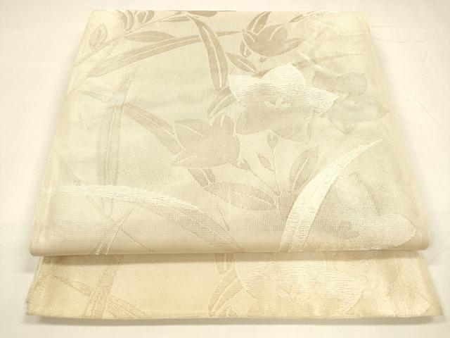 平和屋着物＊夏物　六通柄袋帯　草花文　金糸　正絹　逸品　DABA0157cm