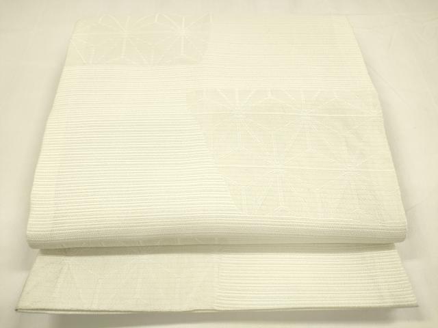 平和屋着物＊夏物　全通柄　京袋帯　麻の葉文様　白緑色　DABA0160cm