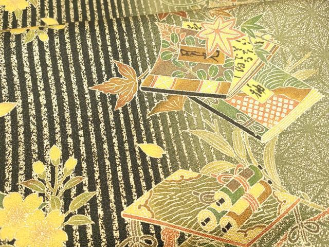 平和屋着物○両面 全通柄袋帯 御所車冊子扇面花文 霞文