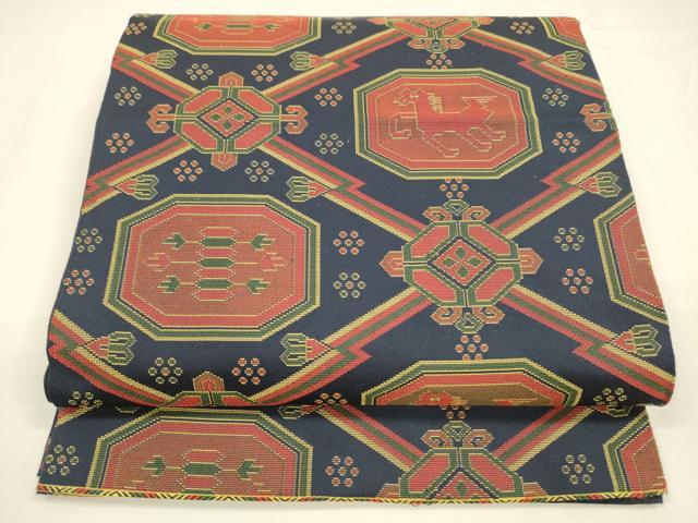 平和屋着物●六通柄　本袋帯　名物裂類綿文　正絹　逸品　DABA0175cm