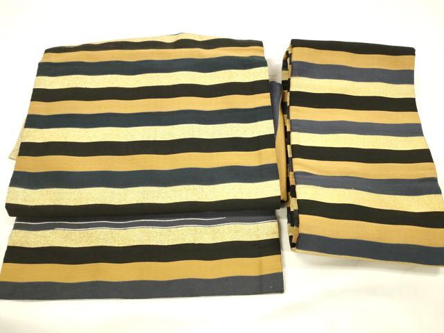 平和屋着物●爪掻き本綴れ　つけ帯　横段文　金糸　正絹　逸品　DABA0186cm