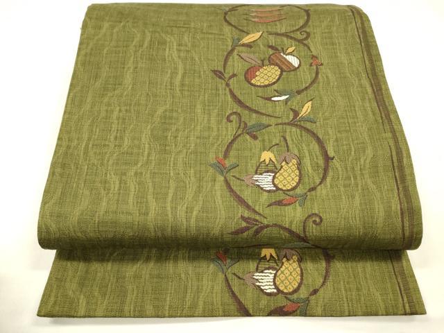 平和屋着物●両面　全通柄袋帯　唐織　成り物唐草文　間道　正絹　逸品　DABA0187cm