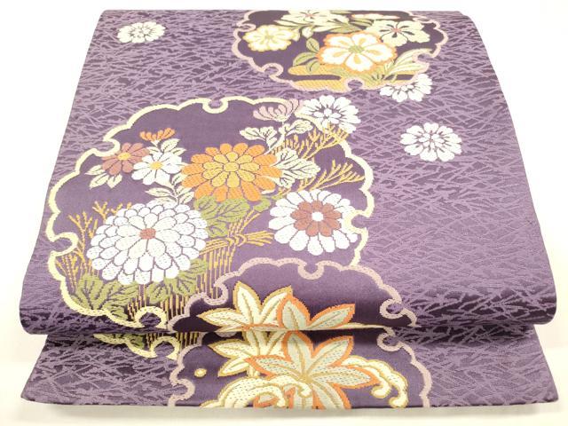 平和屋着物●六通柄袋帯　唐織　雪輪草花文　正絹　逸品　DABA0210cm
