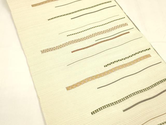 平和屋着物●本場筑前博多織　八寸名古屋帯　横段文　正絹　逸品　DABA0215cm_1