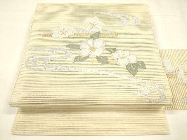 平和屋着物＊夏物　絽綴れ　八寸名古屋帯　流水枝花文　金銀糸　正絹　逸品　DABA0230cm