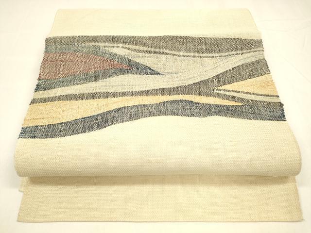 平和屋着物＊夏物　八寸名古屋帯　抽象文様　正絹　逸品　DABA0237cm