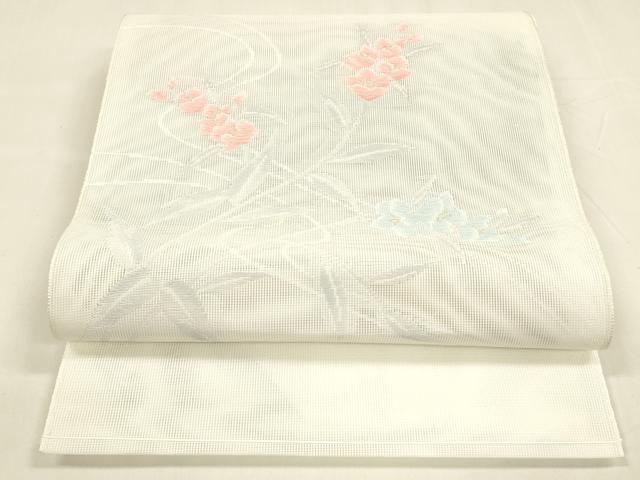 平和屋着物＊夏物　八寸名古屋帯　流水草花文　金糸　DABA0251cm