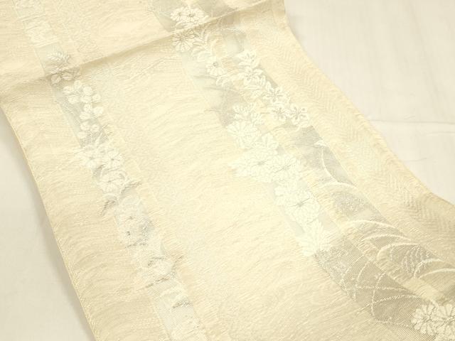 平和屋着物＊夏物　つけ帯　唐織　草花間道　銀糸　正絹　逸品　DABA0309cm_1