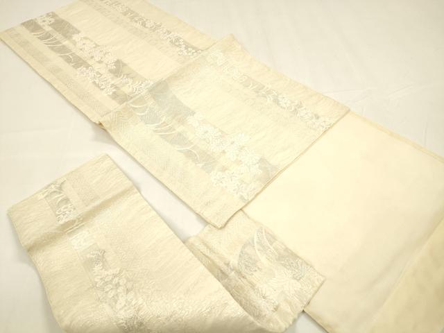 平和屋着物＊夏物　つけ帯　唐織　草花間道　銀糸　正絹　逸品　DABA0309cm_5