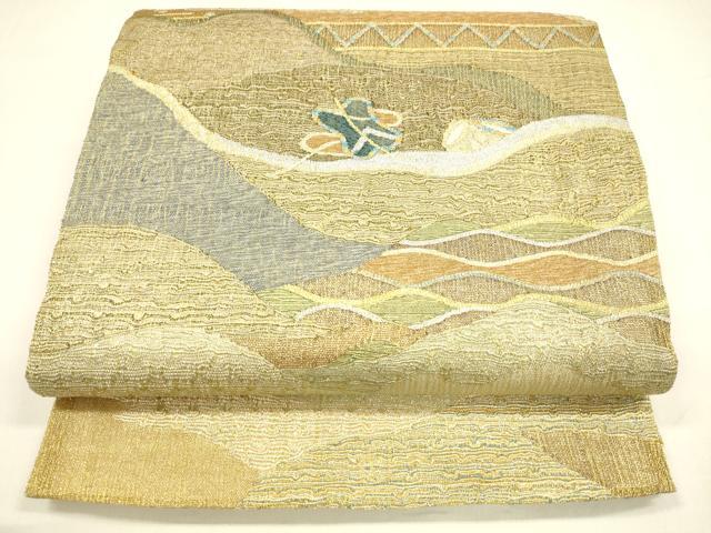 平和屋着物＊夏物　太鼓柄袋帯　抽象文様　金銀糸　正絹　逸品　DABA0323cm