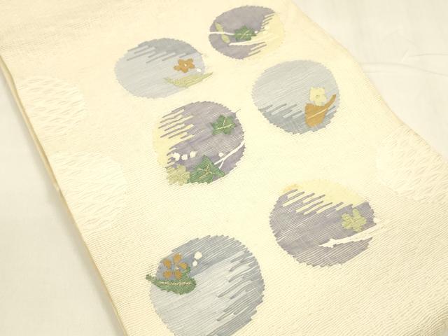 平和屋着物▽スリーシーズン　春夏秋　太鼓柄袋帯　すくい織　草花丸文　金糸　正絹　逸品　DABA0325cm_1