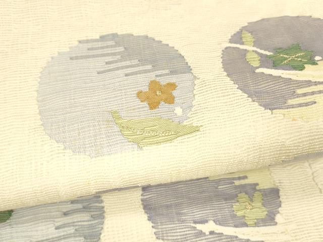 平和屋着物▽スリーシーズン　春夏秋　太鼓柄袋帯　すくい織　草花丸文　金糸　正絹　逸品　DABA0325cm_2