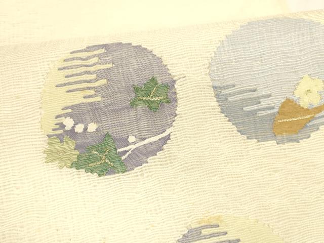 平和屋着物▽スリーシーズン　春夏秋　太鼓柄袋帯　すくい織　草花丸文　金糸　正絹　逸品　DABA0325cm_3