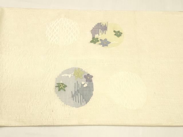 平和屋着物▽スリーシーズン　春夏秋　太鼓柄袋帯　すくい織　草花丸文　金糸　正絹　逸品　DABA0325cm_4