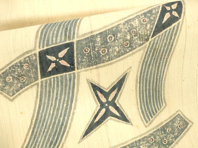 平和屋着物＊夏物　九寸名古屋帯　型染　作家物　抽象文様　麻　逸品　DABA0327cm 平和屋オンライン｜リユースでサステナブル｜夏物帯コレクション一覧