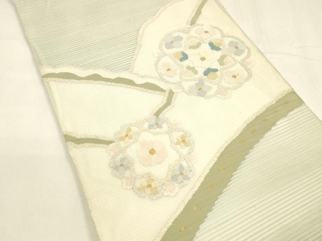 平和屋着物＊夏物　絽綴れ　太鼓柄袋帯　舞花文　金銀糸　正絹　逸品　DABA0344cm_1
