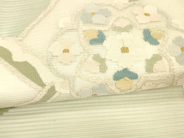 平和屋着物＊夏物　絽綴れ　太鼓柄袋帯　舞花文　金銀糸　正絹　逸品　DABA0344cm_2