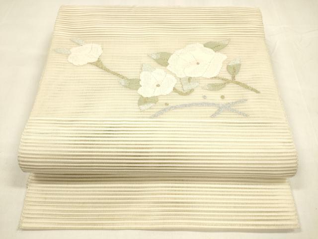 平和屋着物＊夏物　絽綴れ　八寸名古屋帯　枝花文　金銀糸　正絹　逸品　DABA0349cm
