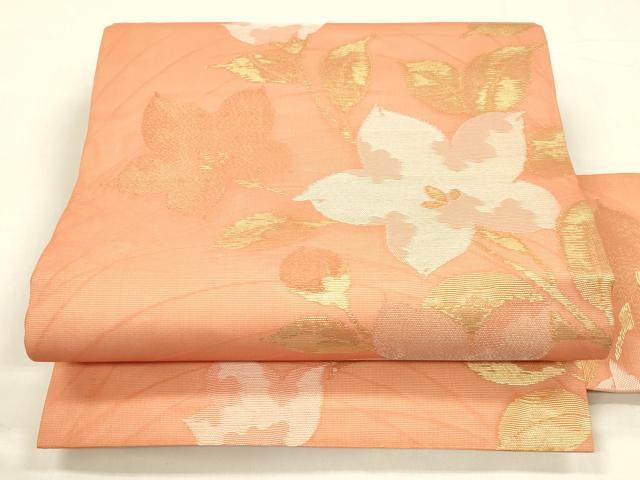 平和屋着物＊夏物　九寸名古屋帯　草花文　金糸　正絹　逸品　DABA0366cm