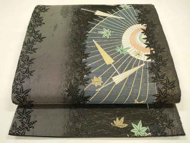 平和屋着物＊夏物　六通柄袋帯　番傘舞葉間道　金銀糸　引箔　正絹　逸品　DABA0374cm