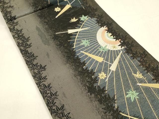平和屋着物＊夏物　六通柄袋帯　番傘舞葉間道　金銀糸　引箔　正絹　逸品　DABA0374cm 平和屋着物＊夏物 六通柄袋帯 番傘舞葉間道 金銀糸 引箔 正絹 逸品