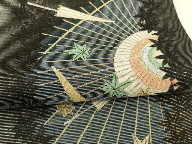 平和屋着物＊夏物　六通柄袋帯　番傘舞葉間道　金銀糸　引箔　正絹　逸品　DABA0374cm 平和屋着物＊夏物 六通柄袋帯 番傘舞葉間道 金銀糸 引箔 正絹 逸品