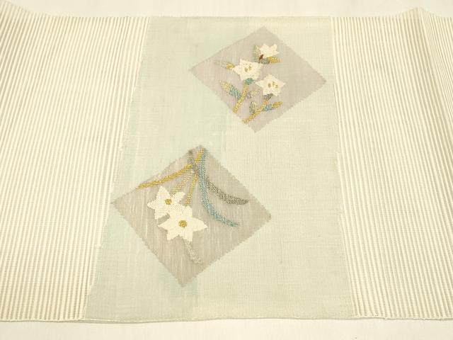 平和屋着物＊夏物　絽綴れ　八寸名古屋帯　流水草花文　金銀糸　正絹　逸品　DABA0379cm