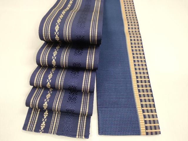 平和屋着物●男性　本場筑前博多織　両面　角帯　献上　格子　正絹　逸品　DABA0393cm