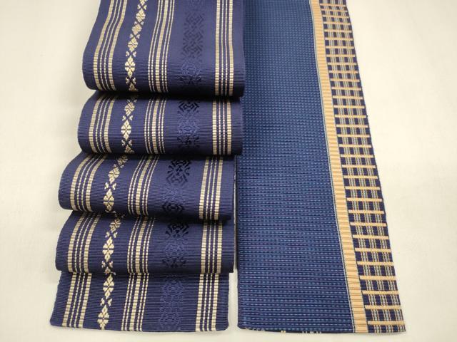 平和屋着物●男性　本場筑前博多織　両面　角帯　献上　格子　正絹　逸品　DABA0397cm