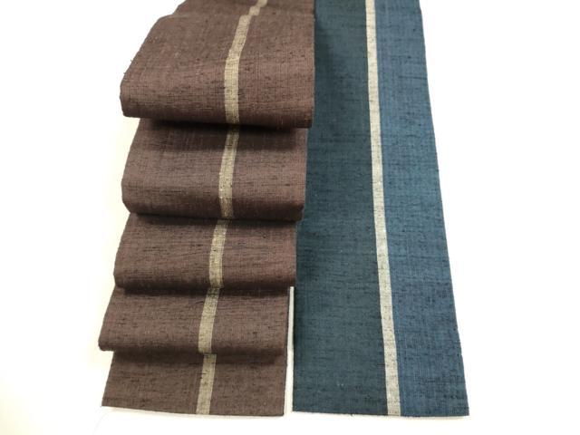 平和屋着物●男性　両面　角帯　紬地　間道　正絹　逸品　DABA0404cm