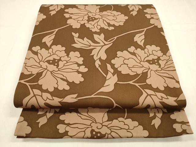 平和屋着物●塩瀬　全通柄袋帯　型染　更紗花文　正絹　逸品　DABA0426cm