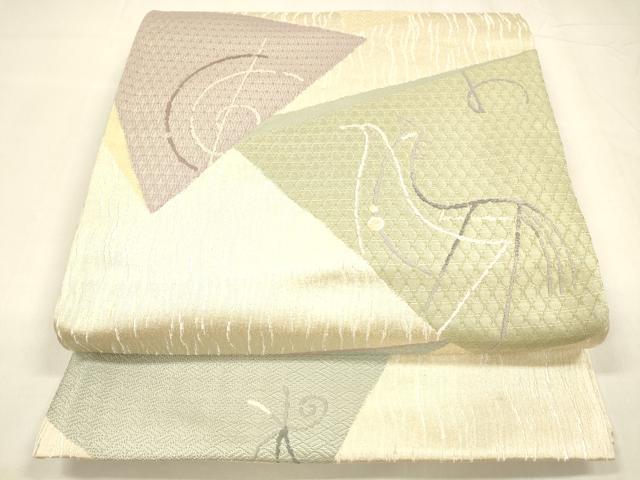 平和屋着物●六通柄袋帯　唐織　抽象動物文　銀糸　正絹　逸品　DABA0440cm