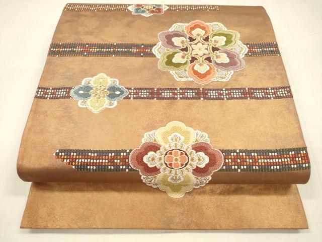 平和屋着物●西陣河村織物謹製・手織り　六通柄袋帯　竹快華文　金銀糸　引箔　正絹　逸品　DABA0453cm