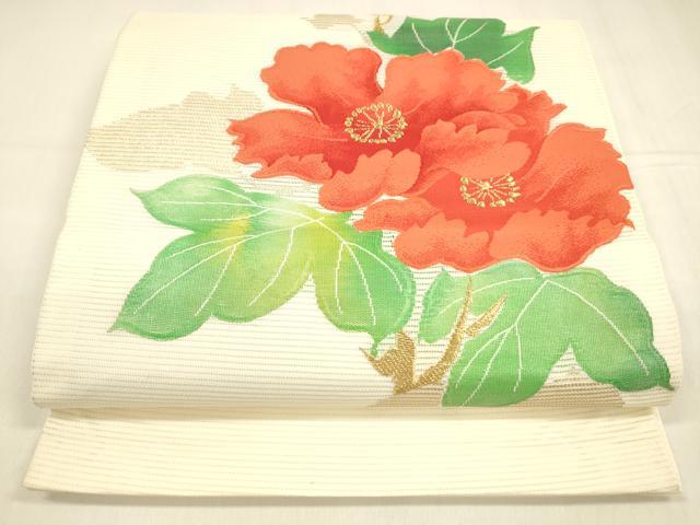 平和屋着物＊夏物　九寸開き名古屋帯　草花文　金銀糸　正絹　逸品　DABA0482cm