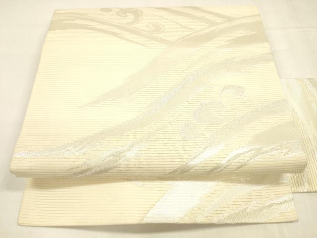 平和屋着物＊夏物　九寸名古屋帯　流水文　銀糸　正絹　逸品　DABA0486cm