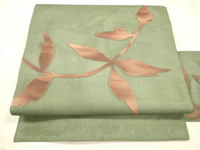 平和屋着物＊夏物　九寸名古屋帯　枝花文　正絹　逸品　DABA0491cm