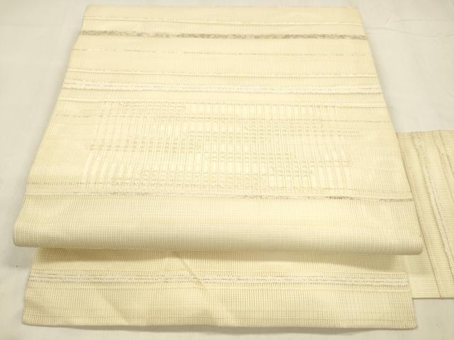 平和屋着物＊夏物　九寸名古屋帯　横段文　銀糸　正絹　逸品　DABA0498cm